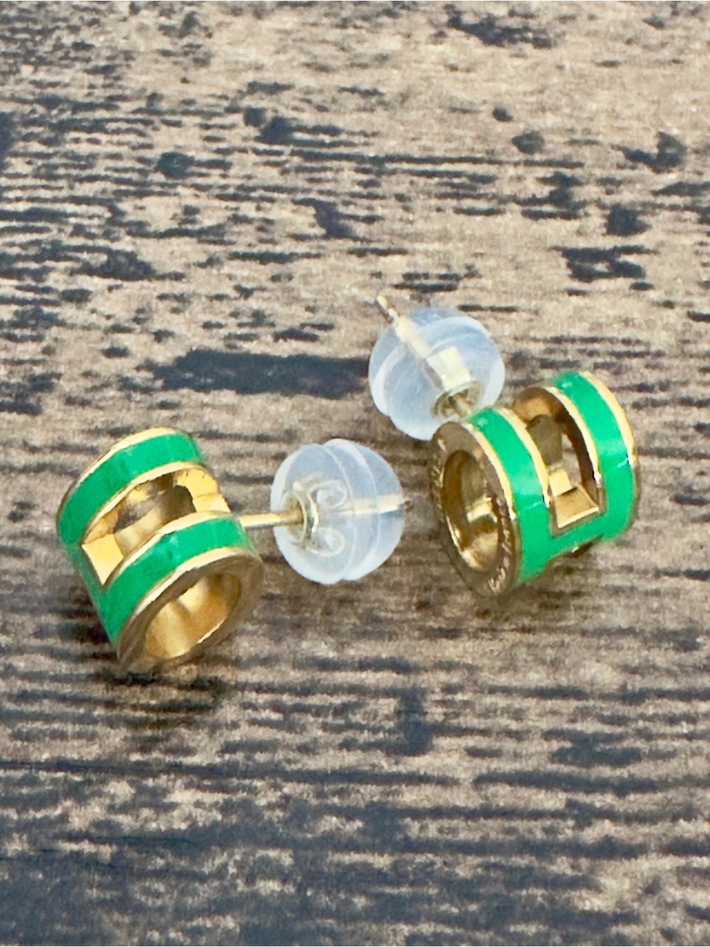 Green and Gold Mini H Earrings